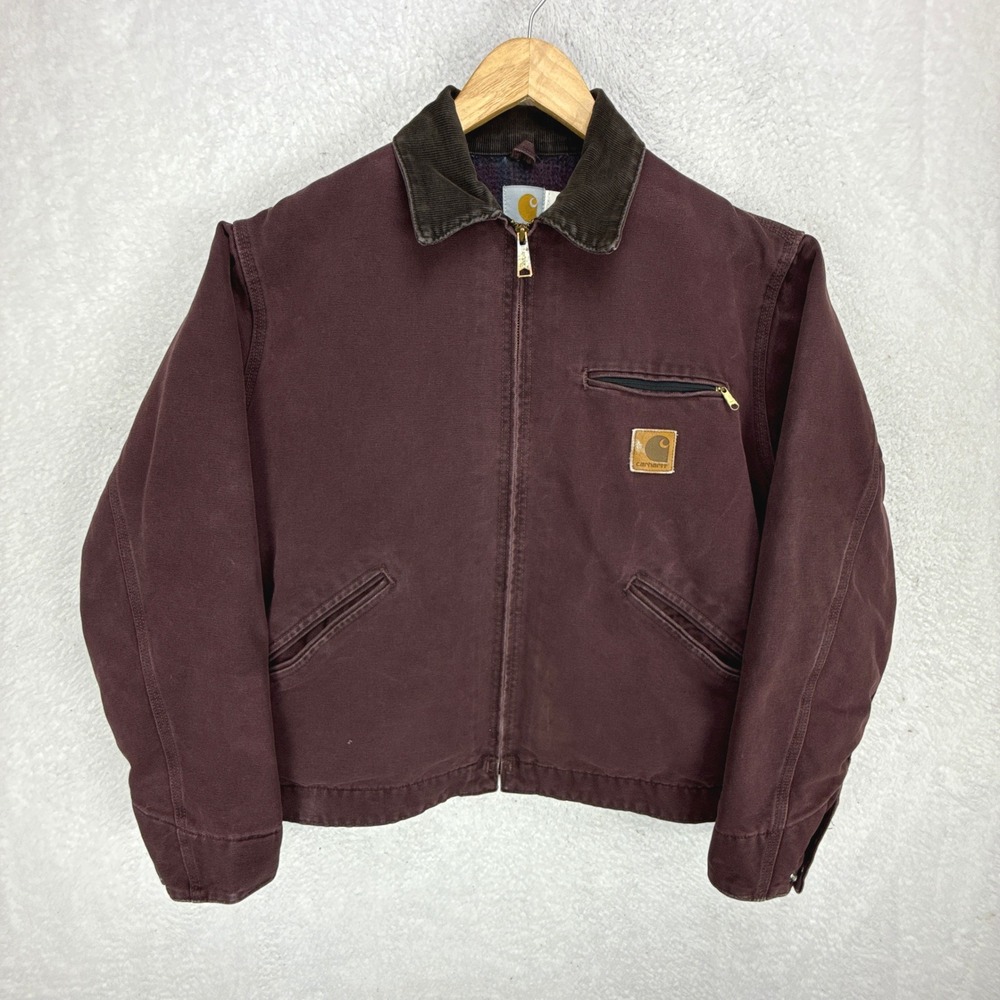 Vintage‎ Carhartt Detroit Jacket Blanket Lined Mens Medium J43 BRG Burgundy EUC - Picture 2 of 16